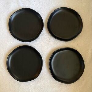 Set of Four Black Dessert Plates Hearth and Hand Black Satin Irregular stone